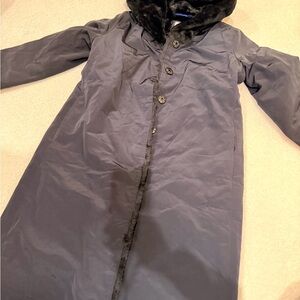 Janepost Black Long Coat with Fur Collar